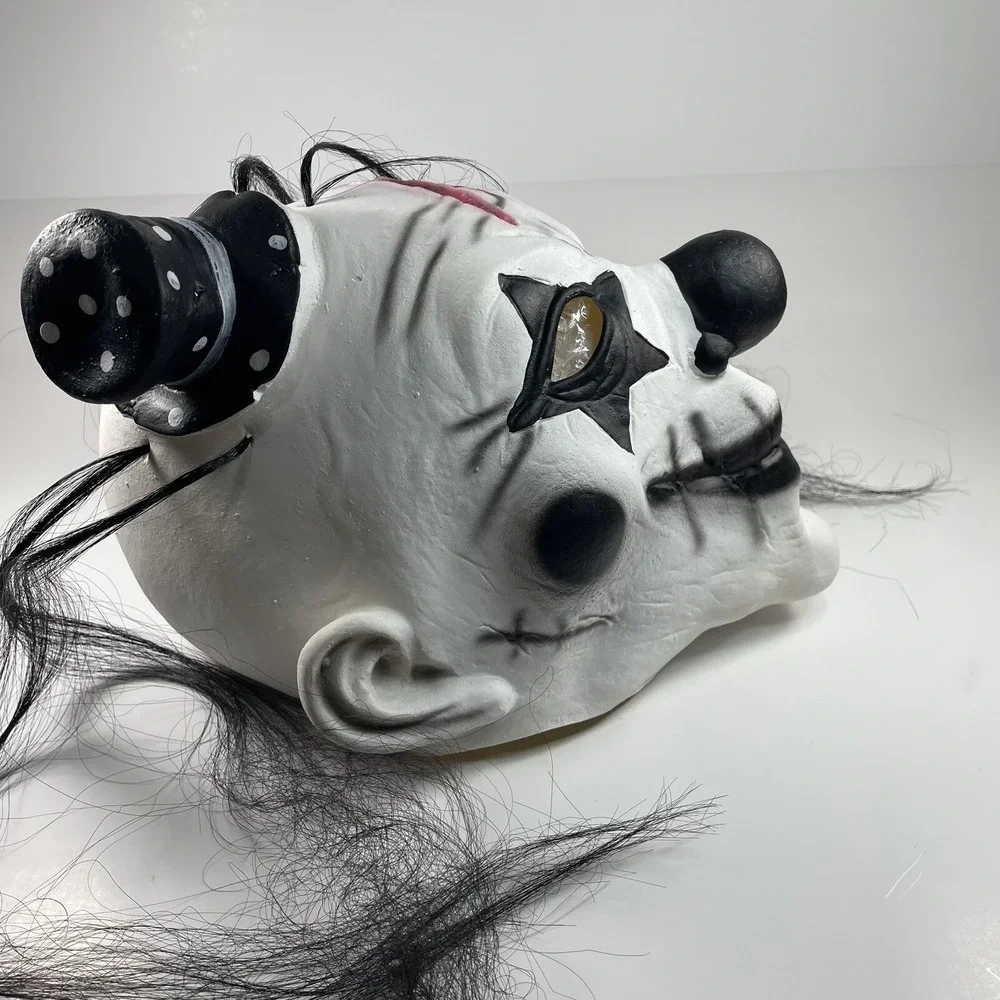Killer Clown Rubber Adult Mask White Black Makeup‎ Forehead Wound creepy scary